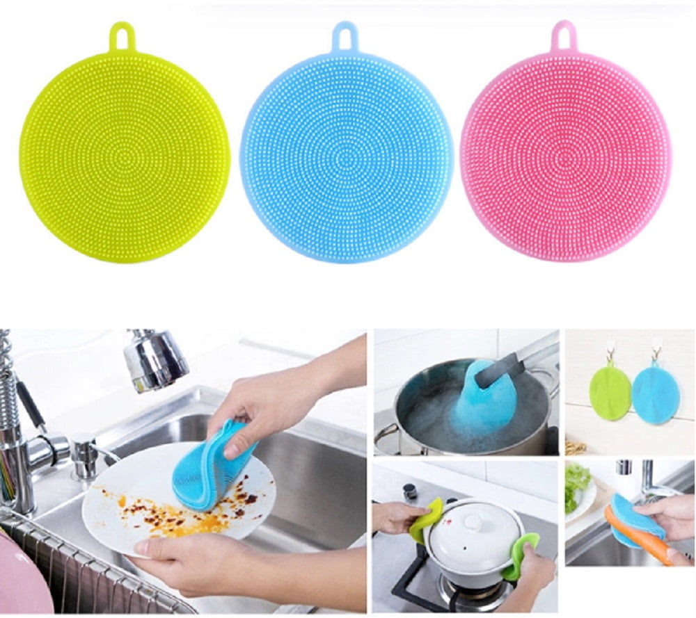 3 Pieces Silicone Dish Sponges, Silicone Scrubbers,Dish Washing Brush , Silicone Dishwasher Sponge, Silicone Sponges Kitchen Scrubber Kitchen Tool
