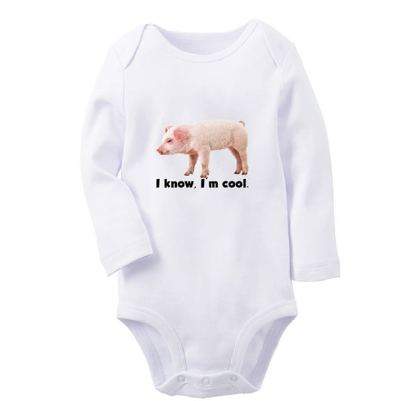 I Know I'm Cool Funny Rompers, Newborn Baby Unisex Bodysuits, Infant Animal Pig Pattern Jumpsuits, Toddler 0-12 Months Kids Long Sleeves Oufits (White, 0-6 Months)