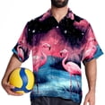 thumbnail image 4 of Starry Sky Flamingo Men's Short Sleeve Button Down Hawaiian Shirts for Summer Beach Casual Printed Style, 4 of 6