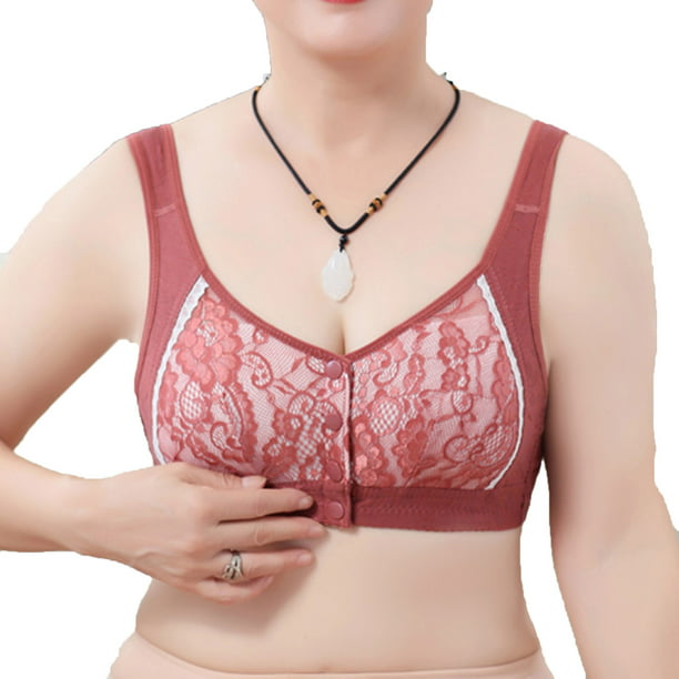Bras for Women Sexy Lace Front Button Shaping Cup Adjustable Shoulder Strap  Plus Size Full-Coverage Wirefree Bra