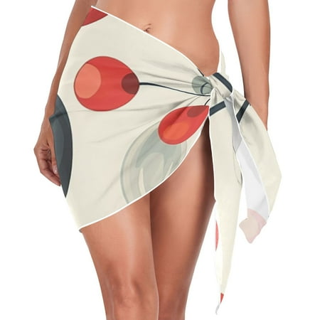 Hearts Fruits Leaves Women Coverups Beach Cover Up Chiffon Swimsuit Bikini Wrap Short Skirt Beach Slit Tie Waist