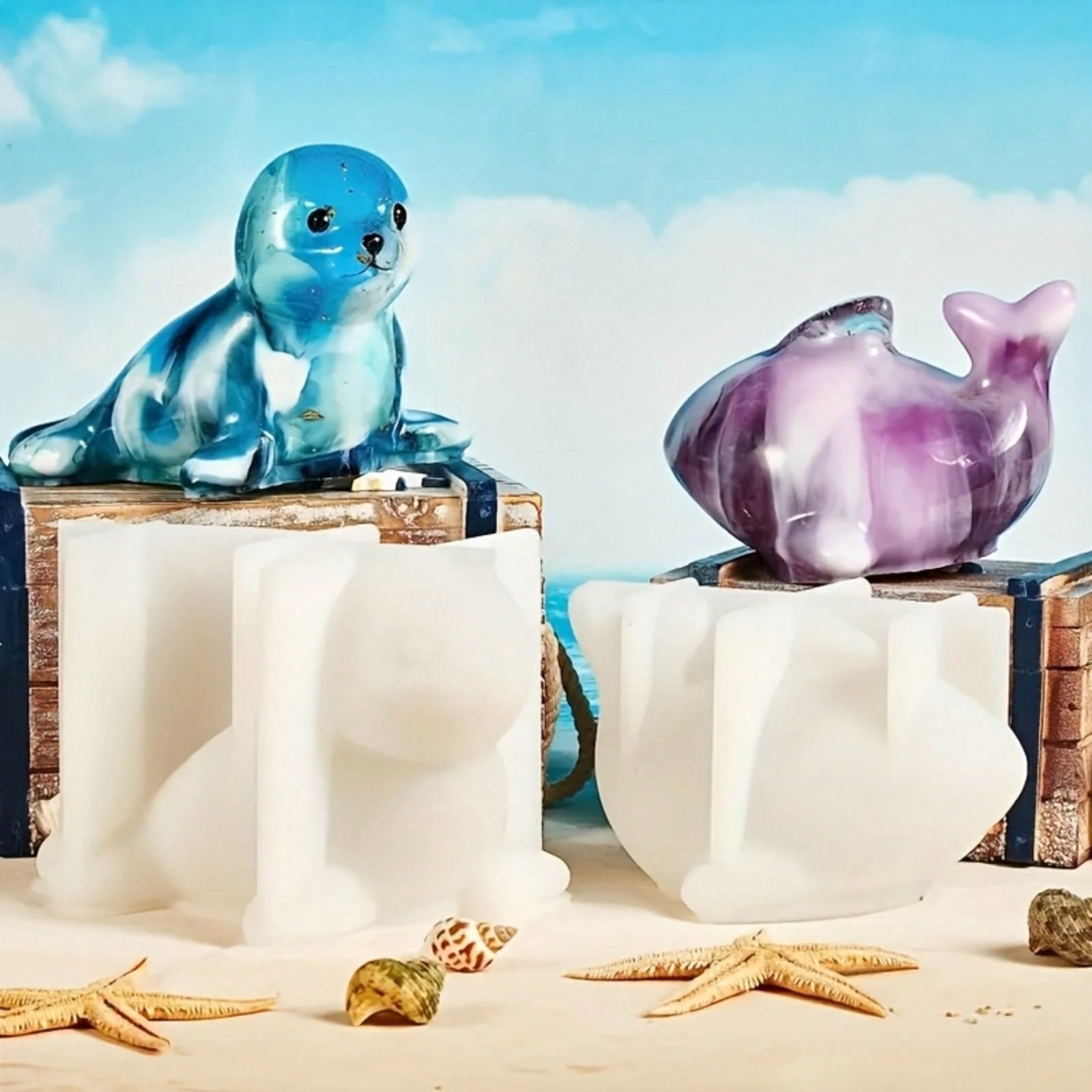 2PCS 3D Animal Resin Mold Silicone, 3D Dolphin Seal Animal Resin Silicone Mold, Epoxy Resin Mold Resin Casting Mold for DIY Resin Crafts Home Decoration Candle Making