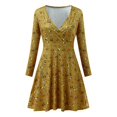 thumbnail image 4 of GZWYHT Dresses for Women 2025,Midi Dresses Women V Neck Manches Long Sleeve Robe Retro Elegant Party Club Casual Dress Floral Dress,Boho Dresses,Yellow Dress,Long Sleeve Dress S, 4 of 8