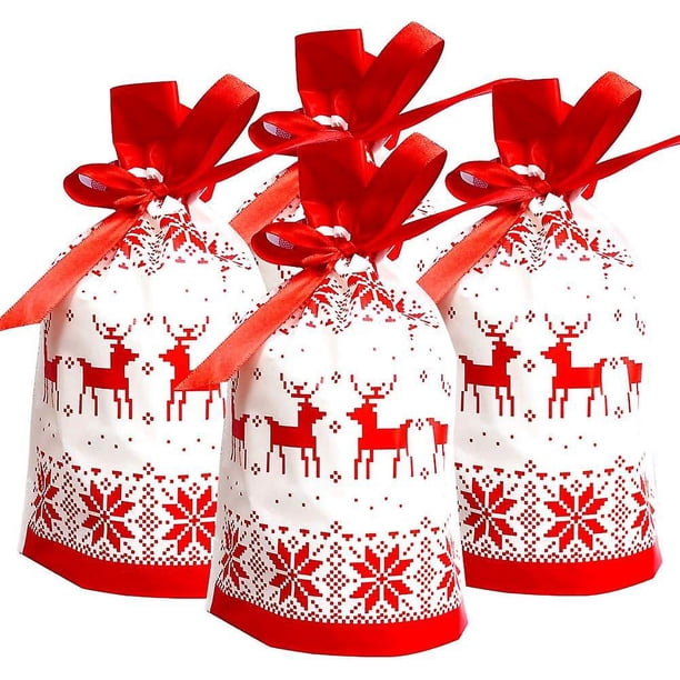 Bolsas con cordón de regalo de Navidad, 50 piezas Bolsas con cordón de Navidad Bolsas de fiesta Bolsas con cordón de caramelo para niños Fiesta de Navidad de cumpleaños Rojo + blanco