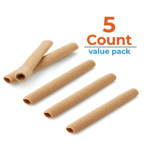 Amerteer 5 Pack Toe Tubes Sleeves Protectors Cushions, Fabric & Gel Lining Finger Toe Separator Tubing for Bunion, Hammer Toe, Callus, Corn, Blister