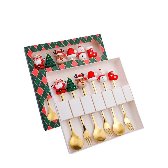 Darzheoy 6Pcs Christmas Spoons Forks Set, Stainless Steel Christmas Tree Tea Spoon for Home, Xmas Coffee Spoon Dinner Forks Tableware Gift, Holiday Party Supply