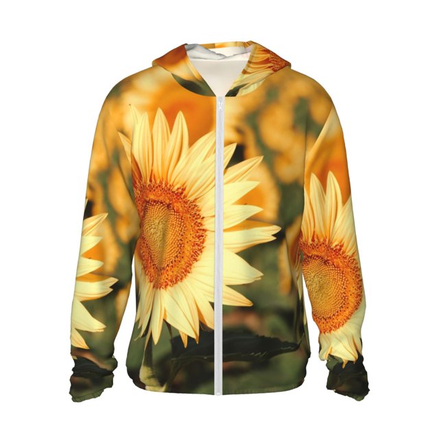 Disketp Golden Sunflower In Field for Men's Sun Protection Hoodie Performance Long Sleeve Fishing Outdoor Lightweight-Large