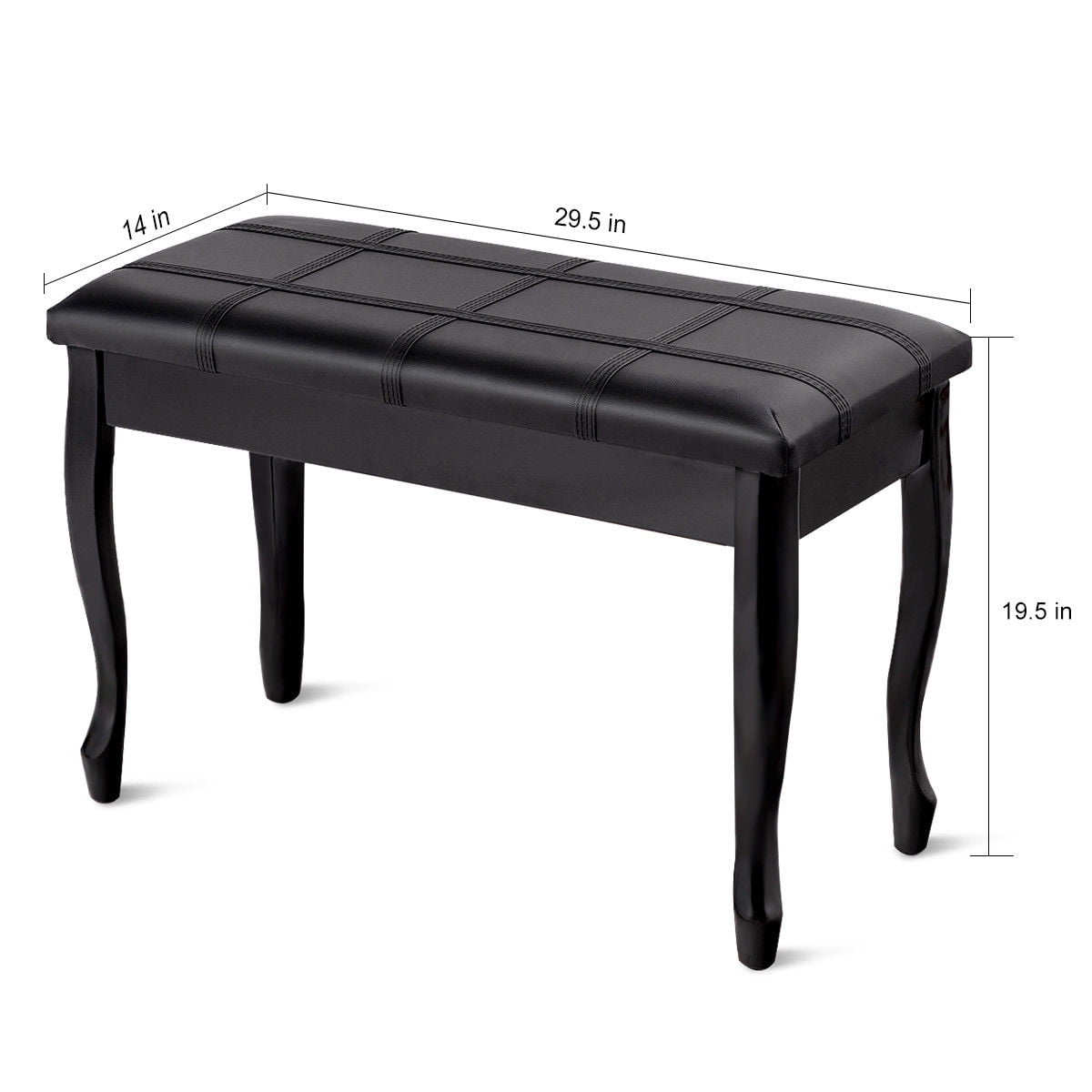 PU Leather Solid Wood Piano Bench Padded Double Duet Keyboard Seat