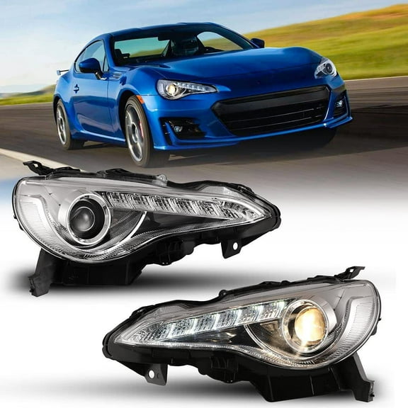 Headlights Assembly for 2013-2016 Scion FR-S/Subaru BRZwith Led DRL,High Low Beam,Passenger & Driver Side Chrome housing/Clear lens