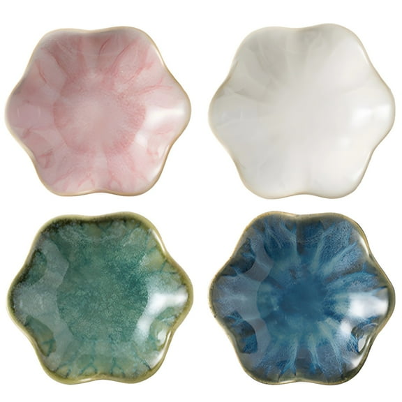 4 PCS Ceramic Jewelry Dishes, 4 Gradient Colors Flower-Shaped Trinket Holders, Golden Edged Ceramic Storage Dish for Storing Rings Necklaces Bracelets, Elegant Home Decor