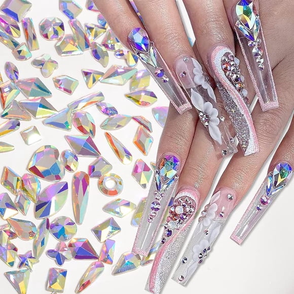 100 piezas de forma mixta AB color vidrio cristal uñas arte diamantes de imitación uñas gemas planas diamantes de imitación piedra para 3D DIY uñas arte artesanía joyería decoración (colores AB)
