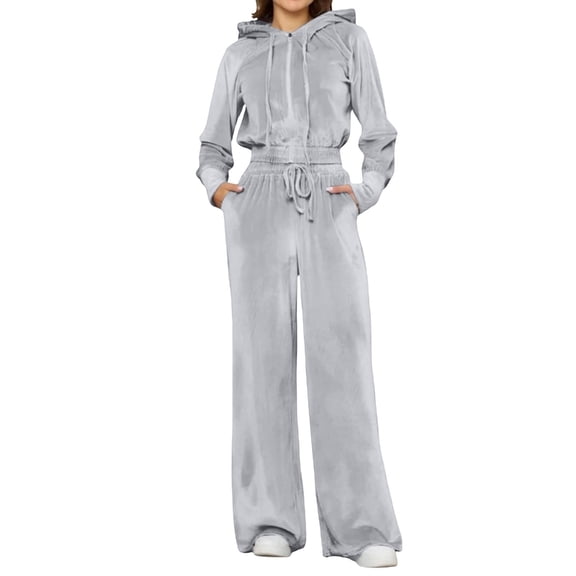 Women's Velvet Hoodie and High Waist Jogger Pants Set Soft Stretchy Athletic Comfort Wear