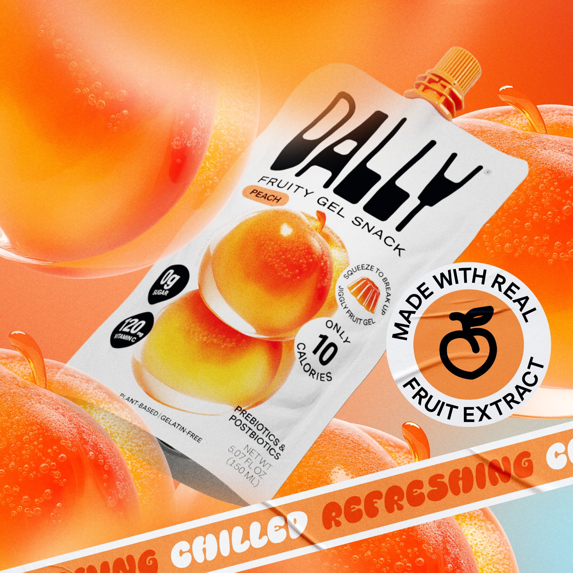 DALLY Peach Fruity Gel Snack, 5.07 Fl Oz Pouch