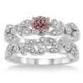 thumbnail image 2 of 6mm Round Cut 2.50 Ct Morganite Bridal Set Antique Flower Design on 10k White Gold, 2 of 3