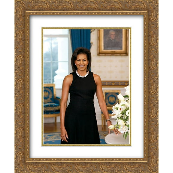 First Lady Michelle Obama official portrait 18x24 Double Matted Gold Ornate Framed Art Print