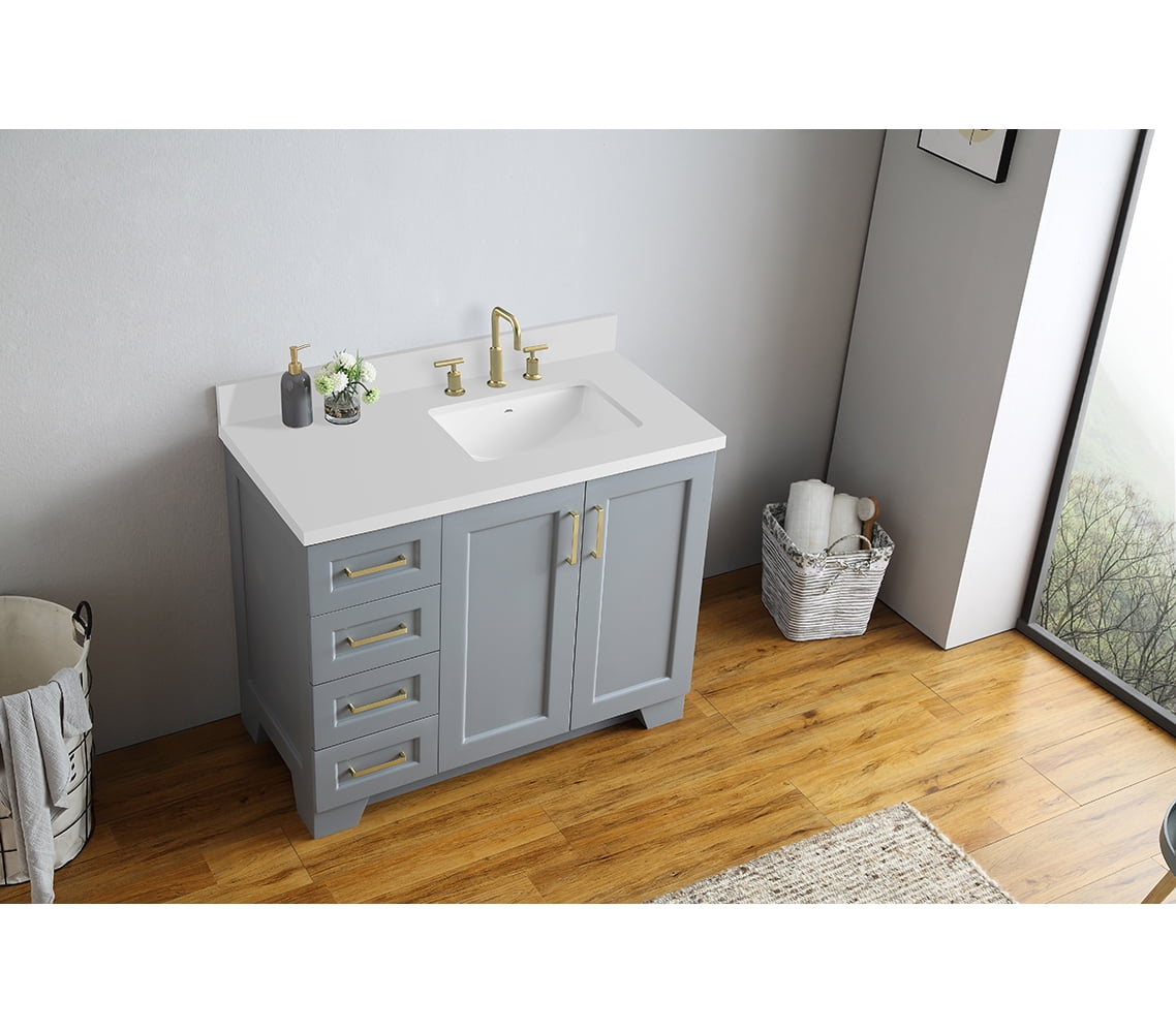 ARIEL Taylor 43 in. Bath Vanity in Grey with Quartz Vanity Top in White with White Basin