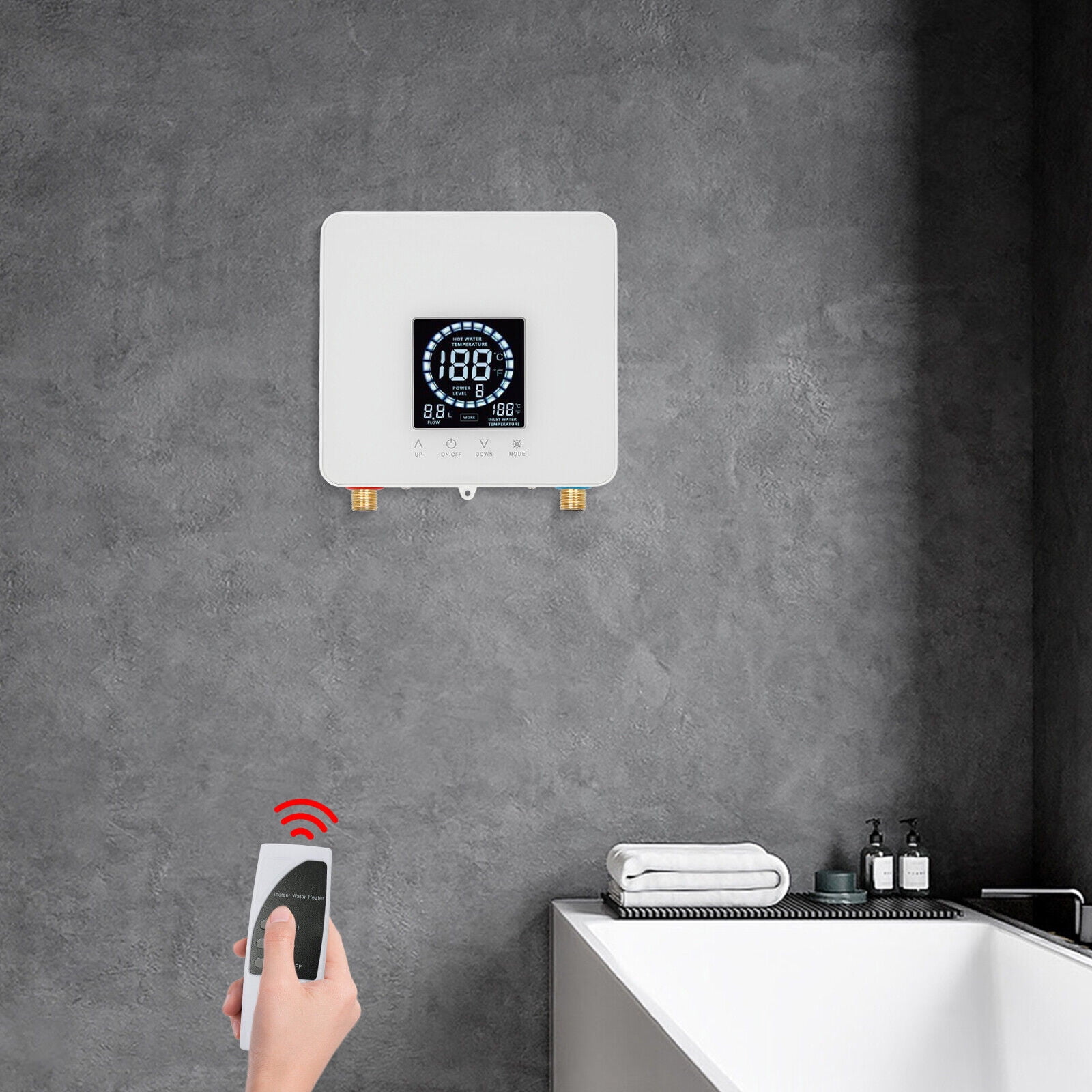 7500W Modern Instant Electric Water Heater with Led Display White IPX4 for Kitchens, Bathrooms