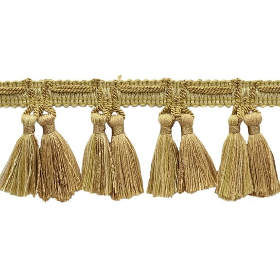 2 1/2" (6cm) Veranda Provincial Style Double Tassel Fringe Trim # TFV025,, Latte Beige #VNT5 (Light Beige, Light Brown) Sold By The Yard (36"/3 ft/0.9m)