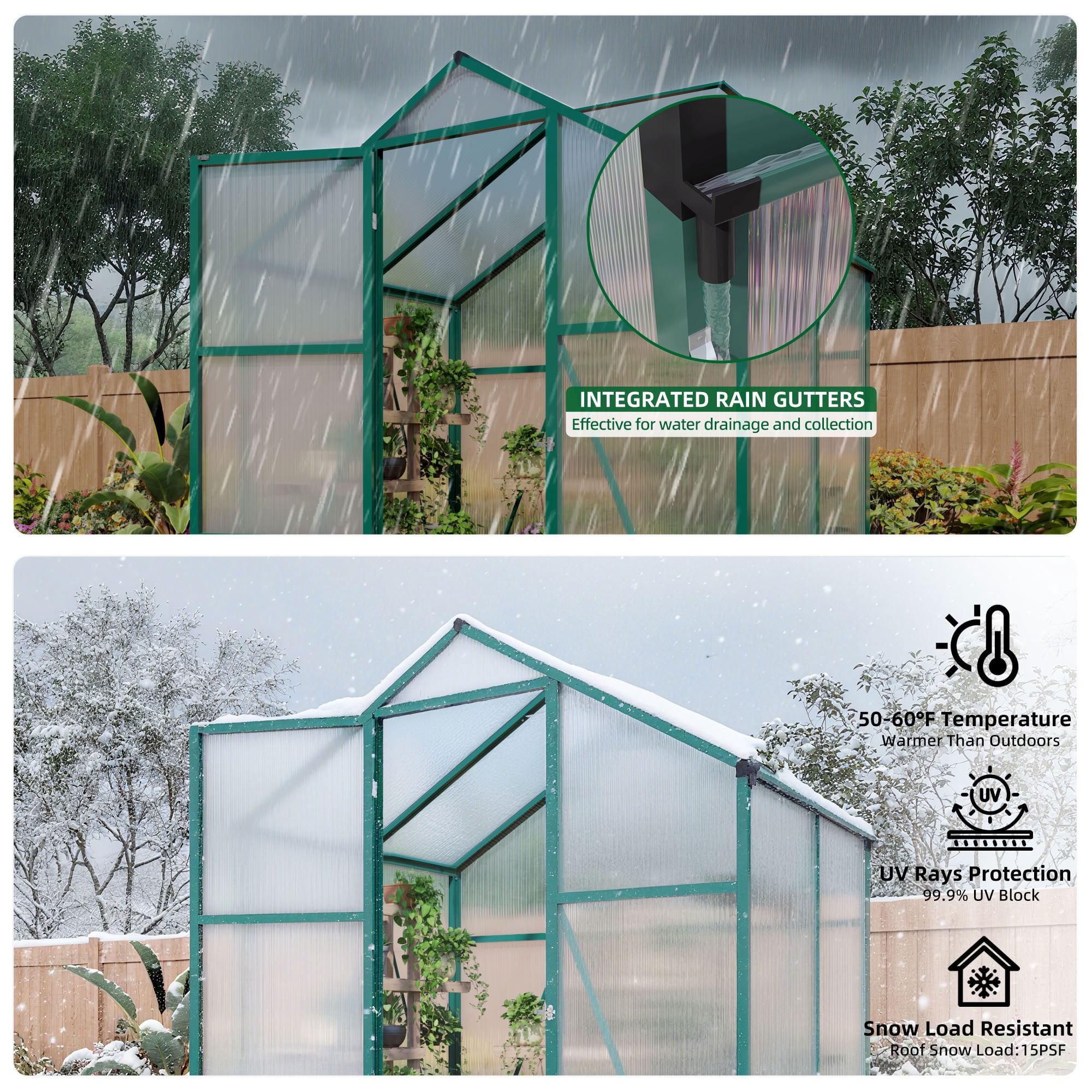 MAYEERTY 6x4 FT Walk-in Greenhouse with Drainage System, All-Season UV-Protected Greenhouse for Backyard, Garden & Patio