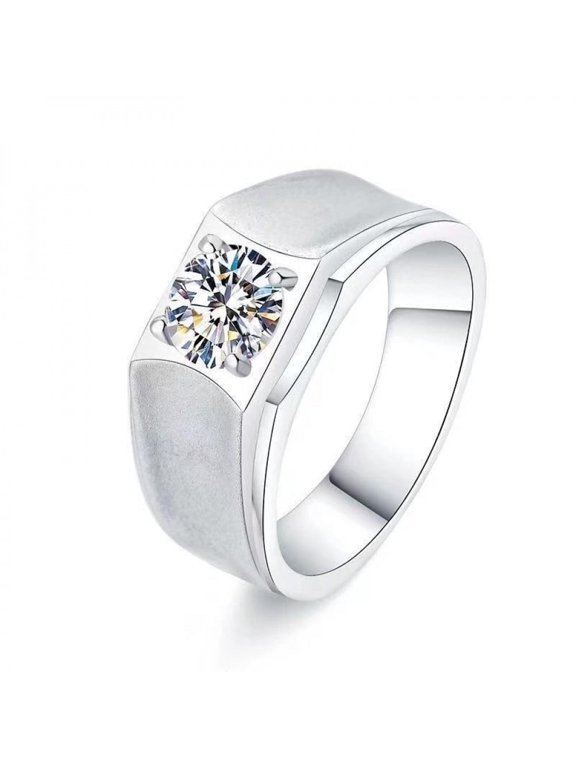 Men Elegant Classic 1-2 Carat Round Moissanite Ring, 925 Sterling Silver, Eight Hearts and Eight Arrow