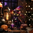 thumbnail image 3 of MYUNNIL Halloween Black Cat Night Light, 11.81" Vintage Gothic Stain Glass Floral Witch Hat Black Cat USB Powered LED Acrylic Lamp with Sturdy Base for Bedroom Bookshelf Home Decor, 3 of 5