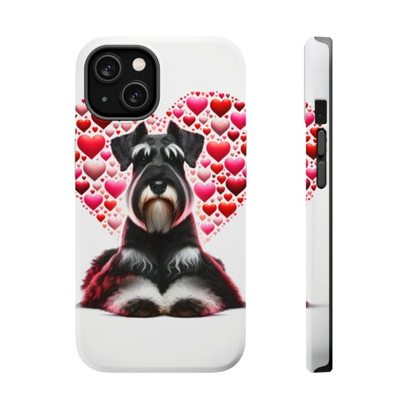 DistinctInk Tough Case for Apple iPhone 15 (6.1" Screen), Compatible with MagSafe Charging - Valentine's Day Giant Schnauzer