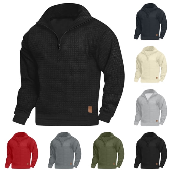 KeShDi Mens Long Sleeve Shirt Man Casual Solid Pullover Long Sleeve Stand Collar Zipper Blouse Navy 2X