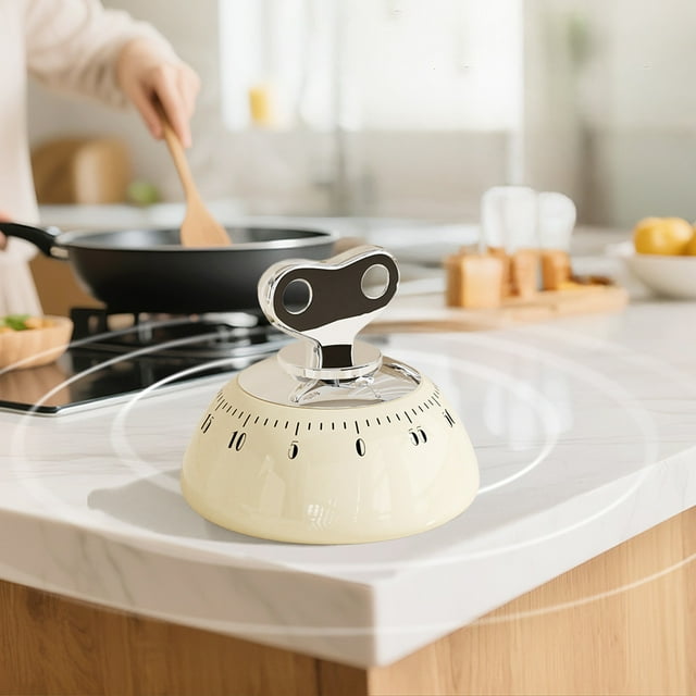 Temporizador magnético de cocina | Temporizador mecánico de cuenta regresiva de 60 minutos con alarma sonora | Potente imán para refrigerador de fácil acceso | Diseño compacto en beige, rojo o verde