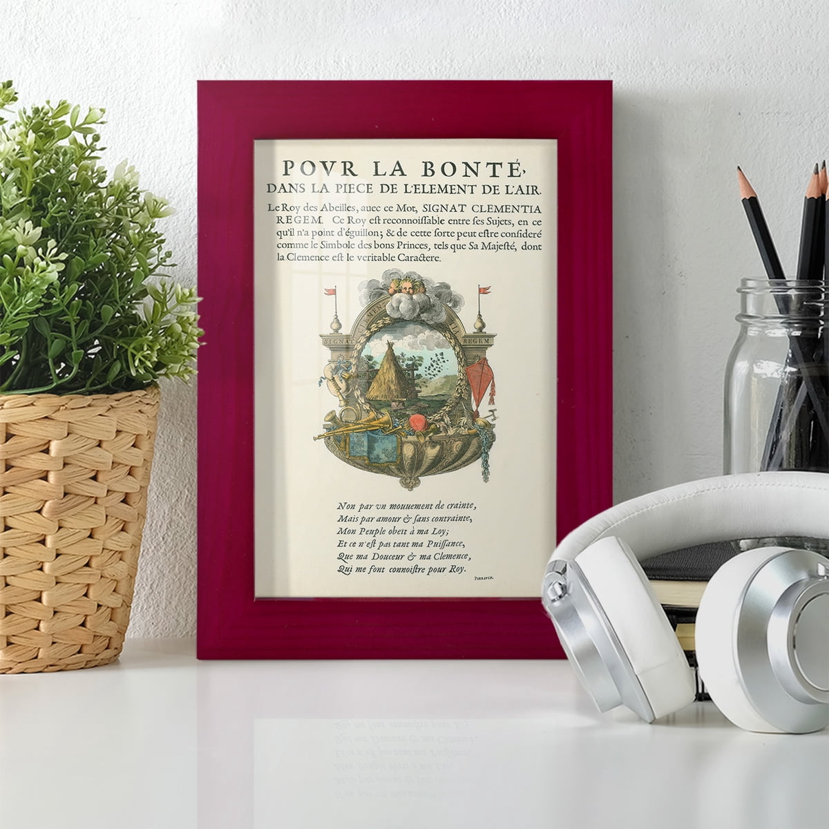 Printed Embellished Bookplate III - Framed Print w/glass - Cherry Red