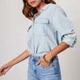 thumbnail image 5 of Brilliant Fall Tops for Women 2023 Trendy 2024 Women's Denim Shirt Women Chambray Jean Western Shirts Long Sleeve Button Tops Blue S, 5 of 8