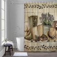 thumbnail image 5 of Retro Book Grass Caps Shower Curtain for Bathroom, Pine Fruit Purple Flower Shoes Wood Striped Waterproof Cloth Fabric Bathroom Accessories Set with 12 Rust Proof Plastic Hooks, 72"x78", 5 of 9