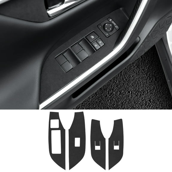 Car Window Lift Panel Suede Sticker for Toyota RAV4 2019-2025 Left-Hand Drive Interior Accessories 4pcs (with Scraper), Black