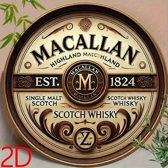 HELLOYOUNG The Macallan Vintage Scotch Whisky Metal Tin Sign Round 2D Flat Retro Wall Art for Bar Cafe Home Pub Decor
