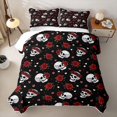 thumbnail image 2 of Feelyou Romantic Rose Skull Twin Quilt Set, Cartoon Red Flower Twin Coverlet Set, 2-Piece, 1 Comforter and 1 Pillowcase, 2 of 7