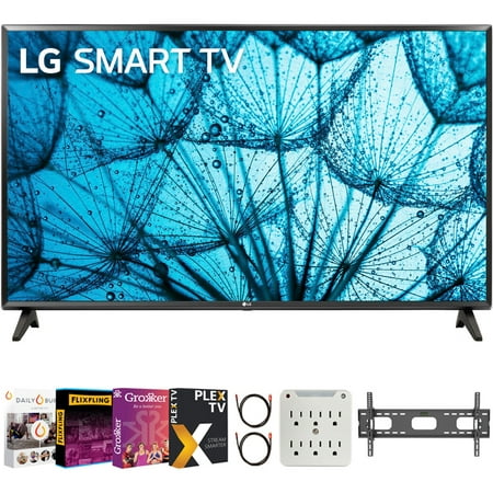 LG 32LM577BPUA 32 Inch LED HD Smart webOS TV (2021 Model) Bundle 37-70 Inch TV Wall Mount + 6-Outlet Surge Adapter + 2x 6FT 4K HDMI 2.0 Cable