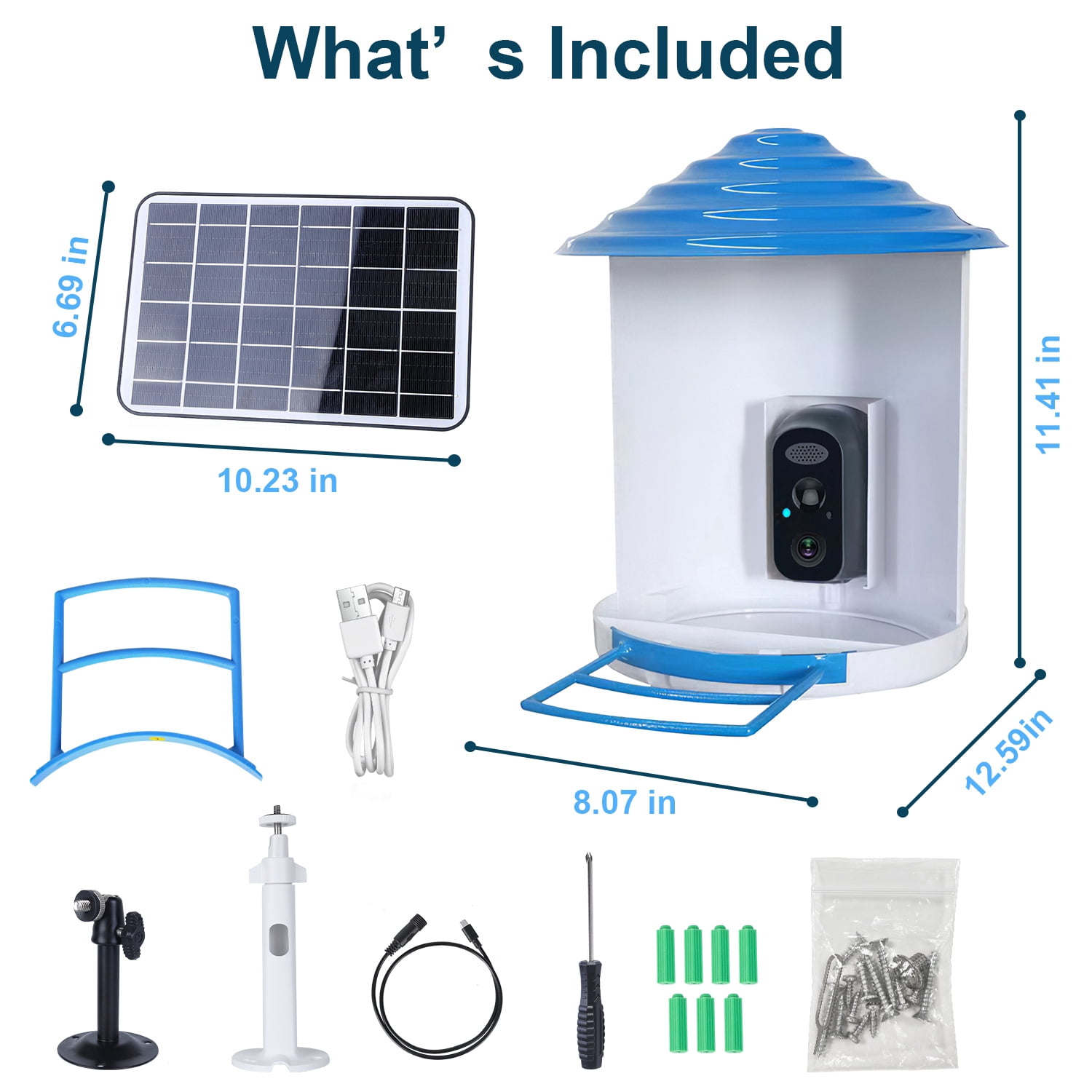 Smart Bird Feeder with Camera Identify 11,000+ Bird Species & 1080P HD Solar-Powered Wireless Outdoor Bird Feeder, App iCam365 & Two-Way Audio for Garden Bird Watching