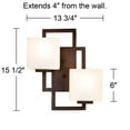 thumbnail image 6 of Possini Euro Design Modern Wall Light Sconces Set of 2 Bronze Hardwired 15 1/2" High 2-Light Fixture Square Opal Glass for Bedroom, 6 of 9