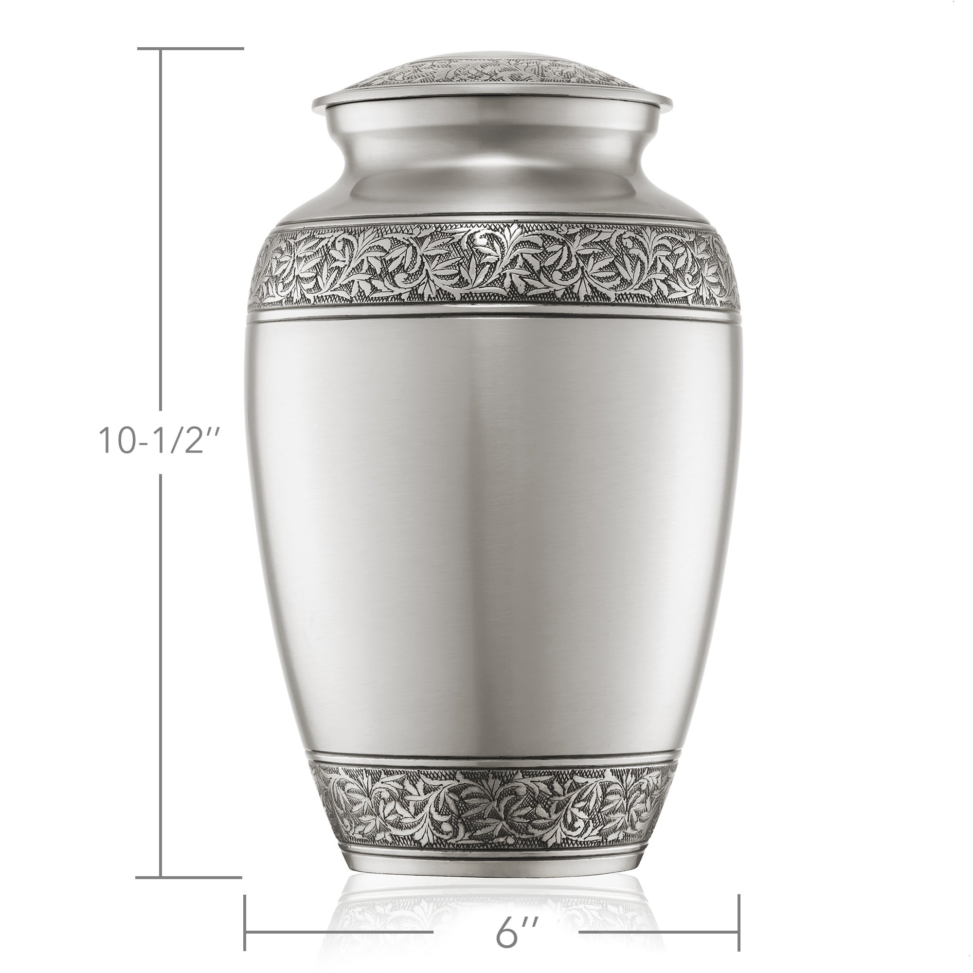 Reminded Cremation Memorial Urn for Human Ashes, Silver Adult Brass Funeral Urn with Velvet Bag