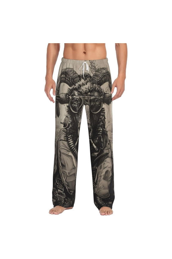 Vintage Ram Pilot Print Men's Home Trousers, Elastic Drawstring Home Pajamas Clothing Suitable for Adult Men-3X-Large