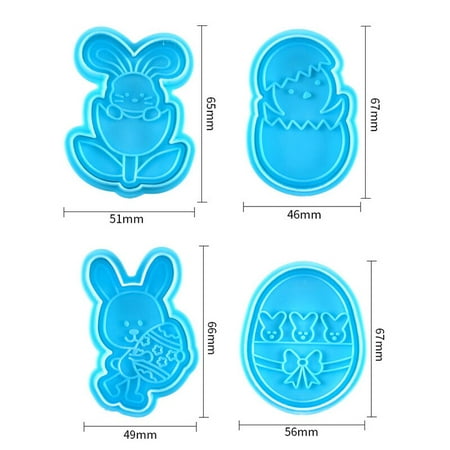 

New 4Pcs Cookie Mold 3D Cartoon Bunny Eggs Biscuit Cutter Loaf Sugar Craft Plunger Fondant Baking To