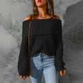 thumbnail image 2 of Odeerbi Sweaters For Women Fall Winter Sweaters Off The Shoulder Casual Soild Long Sleeve Knit Pullover Coat Black, 2 of 8