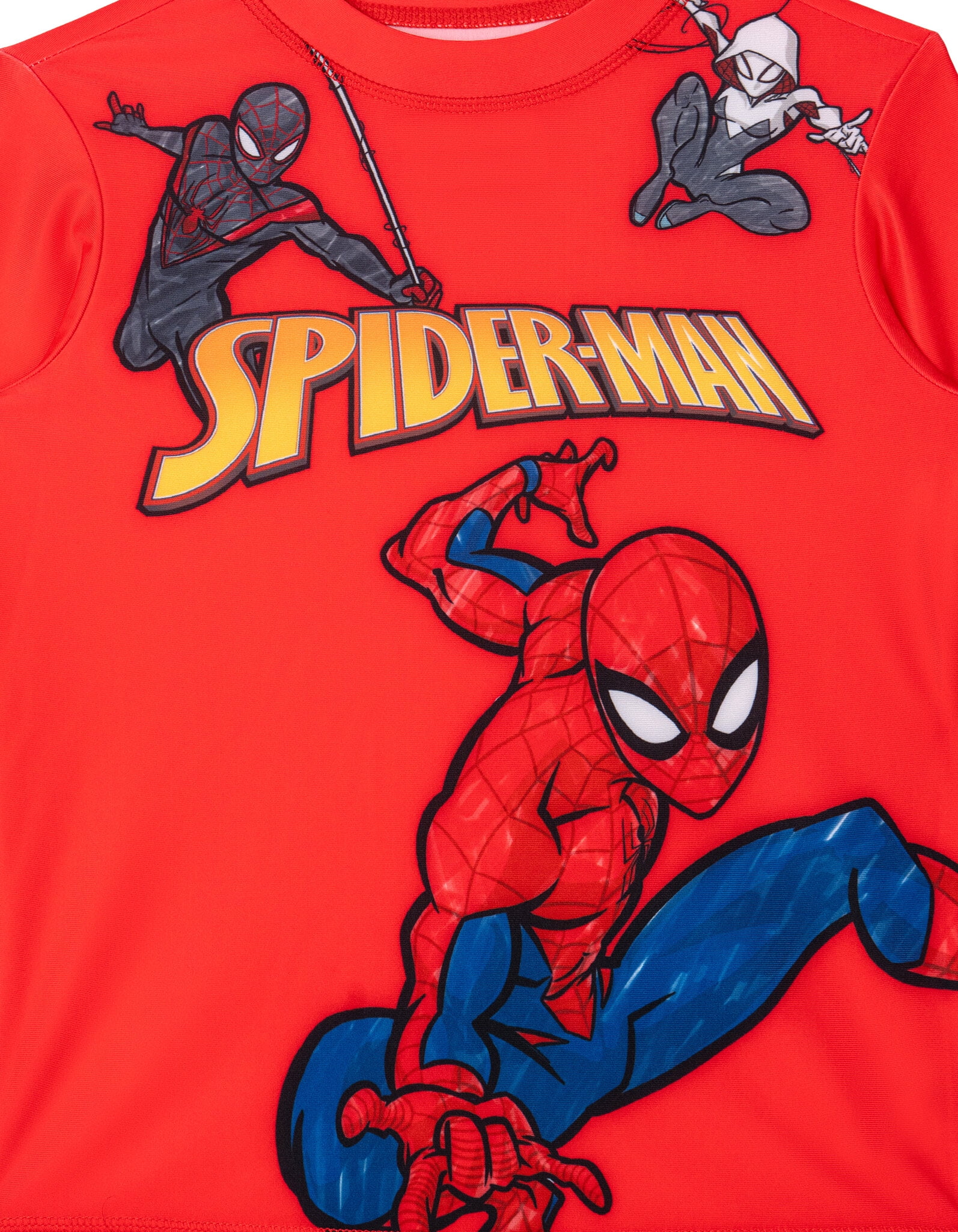 Marvel Spider-Man Toddler Boys' Swimwear 2-Piece Rash Guard and Swim Trunks Set Spidey Miles Red Blue