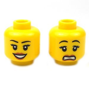 LEGO Minifigure Parts Female Peach Lips, Open Mouth Smile / Scared Minifigure Head [Dual-Sided Print] [No