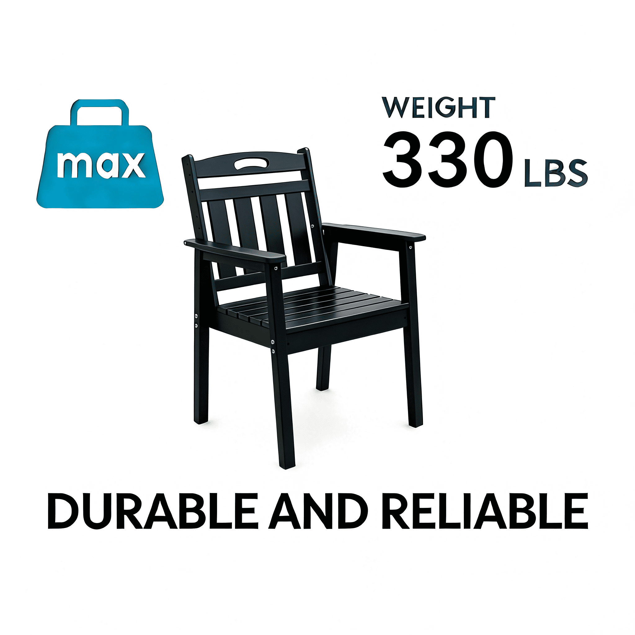 Outdoor Dining Chair, Practical Leisure Seat for Garden Backyard Patio Daily Use, Black Vertical Backrest