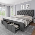 thumbnail image 1 of Upholstered Platform Bed with 2 Storage Drawers & Adjustable Headboard, 1 of 7