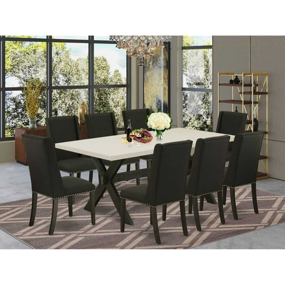 East West Furniture X-Style 7-piece Wood Dinette Table and Chair Set in Black