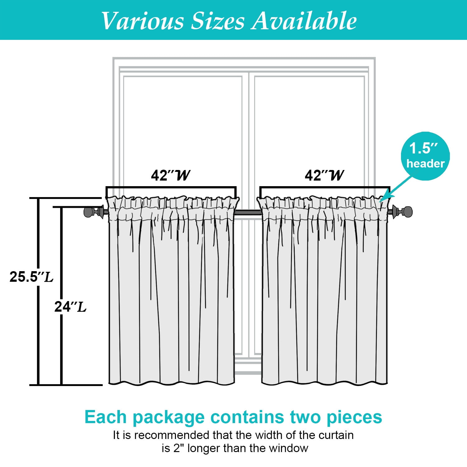 Patin Charcoal Grey Sheer Curtains 24 Inch Length 2 Pcs, Voile Solid Color Short Kitchen Curtain, Breathable Farmhouse Drapes Dual Rod Pockets for Bedroom Cafe Bathroom, Each Panel 42" W x 24" L