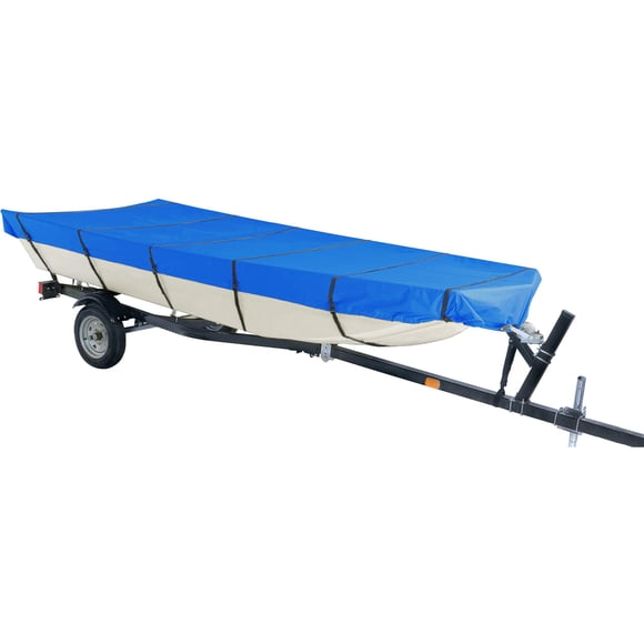 iCOVER Jon Boat Cover 14ft, Heavy Duty Marine Grade Waterproof Polyester Canvas, Trailerable Jon Boat Covers, Fits Boats 14' Long Beam Width up to 70", Blue