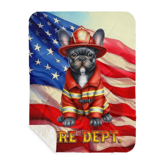 Firefighter French Bulldog Hero Rescue Fire Dept Fireman USA Flag Cozy Sherpa Blanket Dog Lover Gifts Warm Soft Throw Blanket - 02026