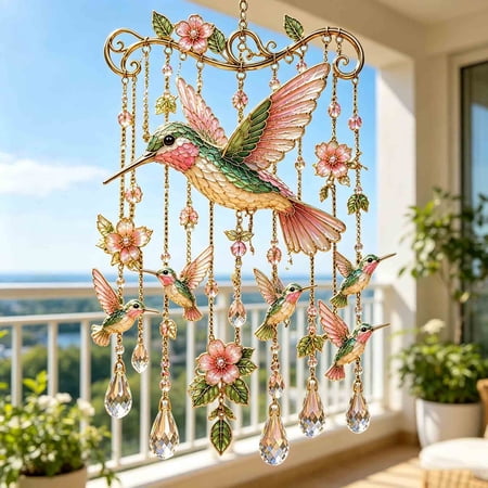 Hummingbird Wind Chime – Acrylic Sun Catcher Outdoor Garden Chimes for Yard Decor A